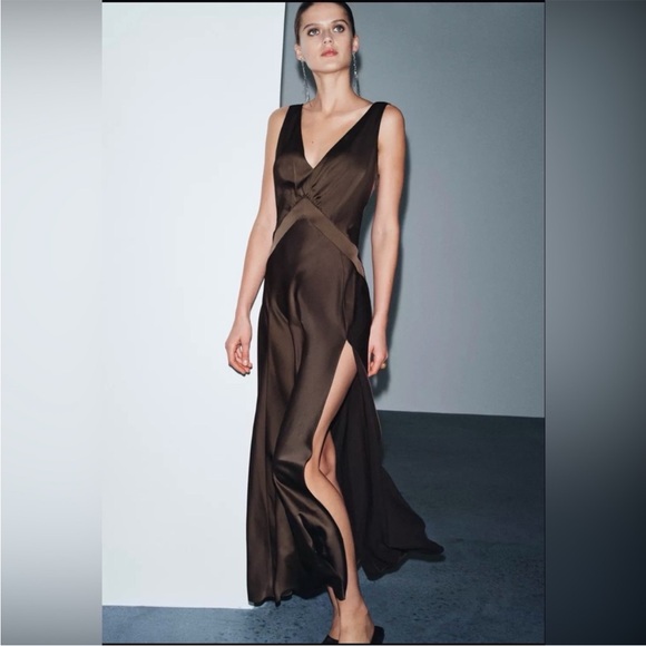 Zara Dresses & Skirts - Zara Brown Maxi Dress with Slit